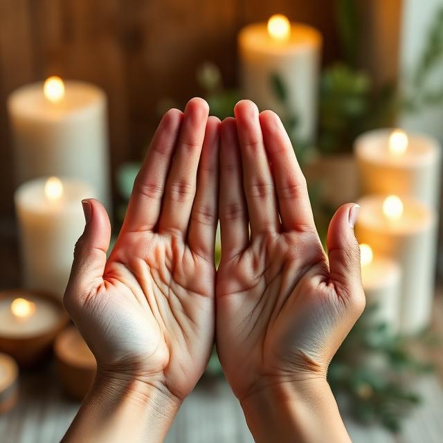 Руки в медитативній мудрі зі свічками